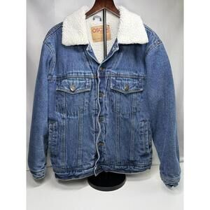 Oscar Jeans Jacket Mens Medium‎ Blue Sherpa Lined Denim Trucker Warm Cozy Y2K